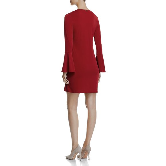 NWT Womens Size Medium MICHAEL Michael Kors Maroon Grommet Laced-Neck Mini Dress - Picture 2 of 2